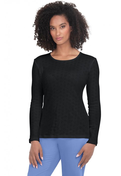 Koi – 1110 - Rohan Women's 100% Cotton Long-Sleeve Tee – Heart Pointelle Black
