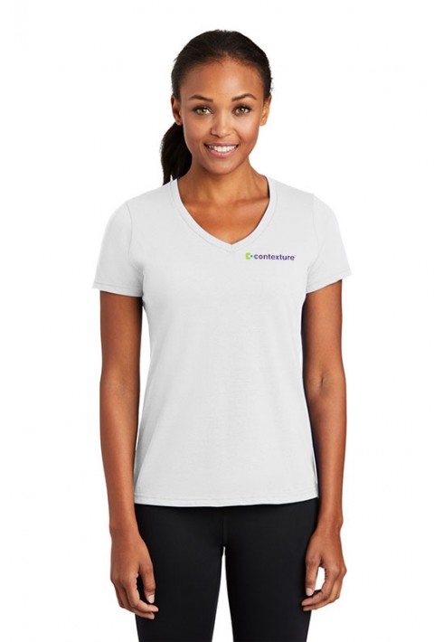 Contexture – LPC381V – Ladies Performance V-Neck Tee - White