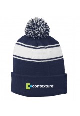 Contexture – STC28 - Sport-Tek® Stripe Pom Pom Beanie – Navy/White